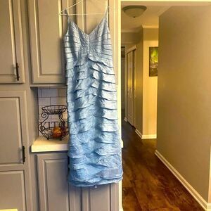 Women’s ocean blue ruffled waves Adriana Papell formal dress